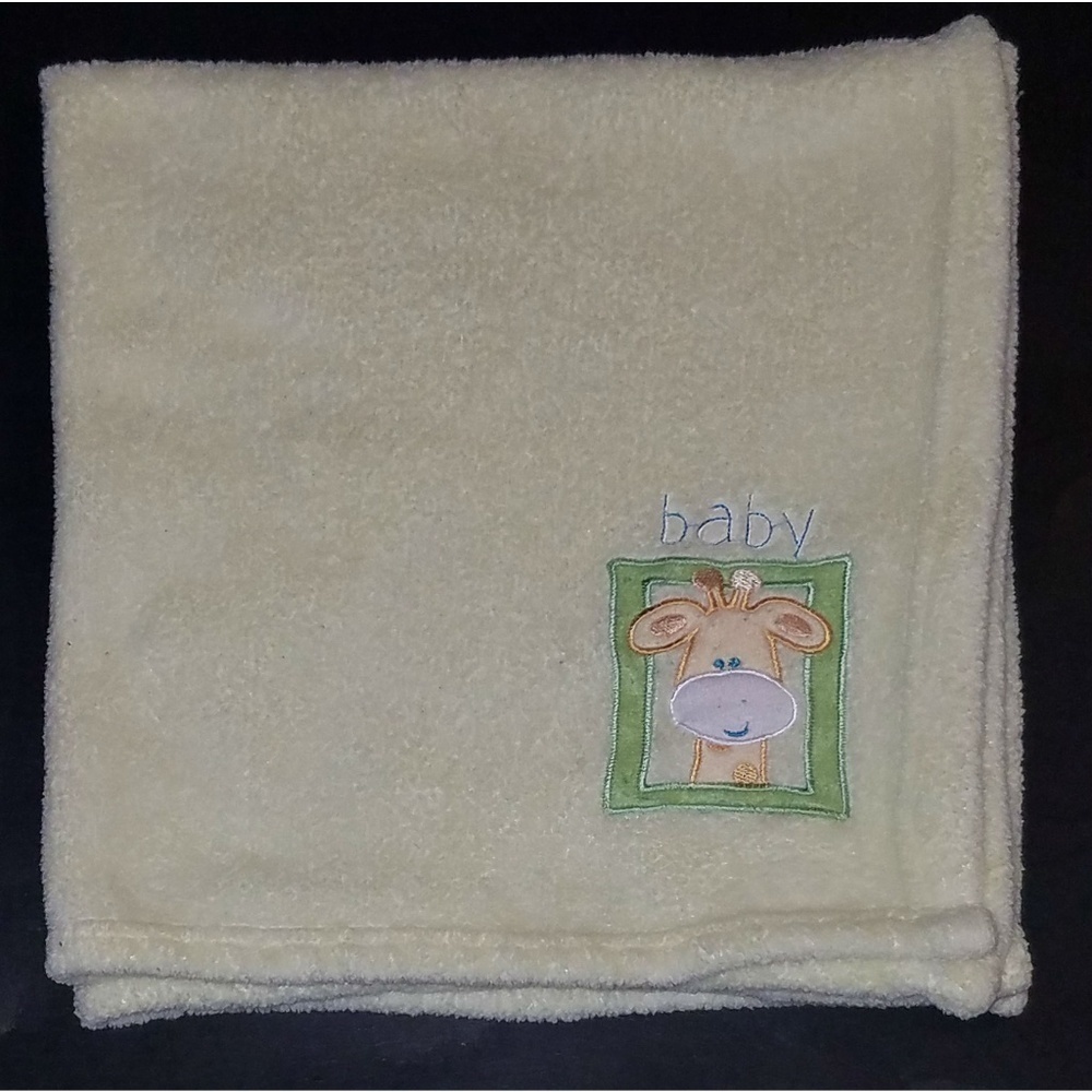 Estex Yellow Giraffe Baby Blanket Security Lovey Fleece Green 28" x 30"